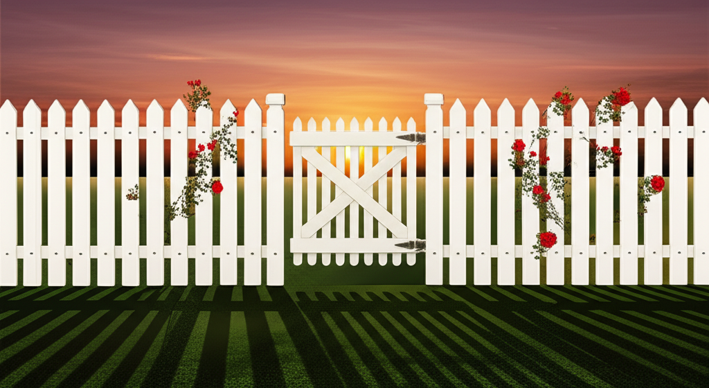 Classic White Picket Fence with Gate